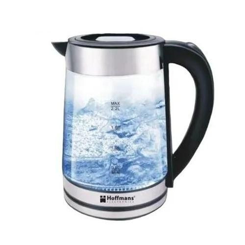 Hoffmans Electric Kettle 2.2ltrs , Silver Glass Electric Kettle With LED Blue Transparent