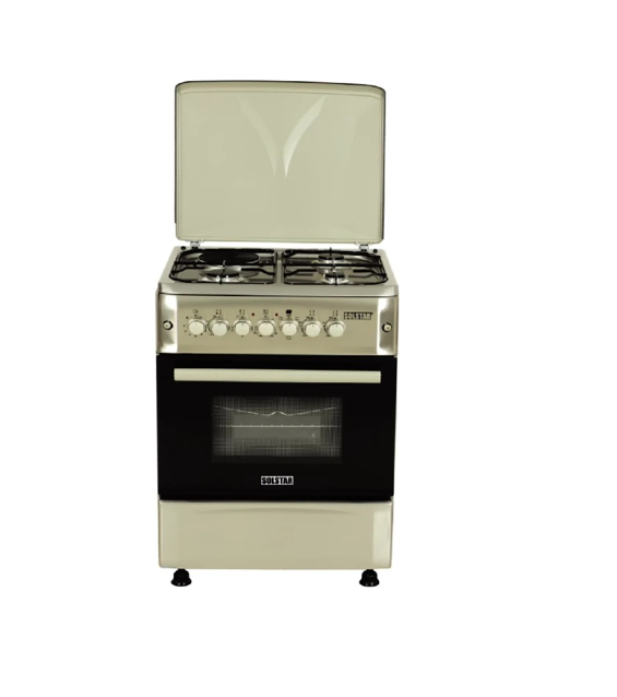 Solstar Standing Cooker,60x60, 3 Gas, 1 Hotplate,Electric Oven, Rotesserie, Grill, Silver Colour SO631DERATINBSS