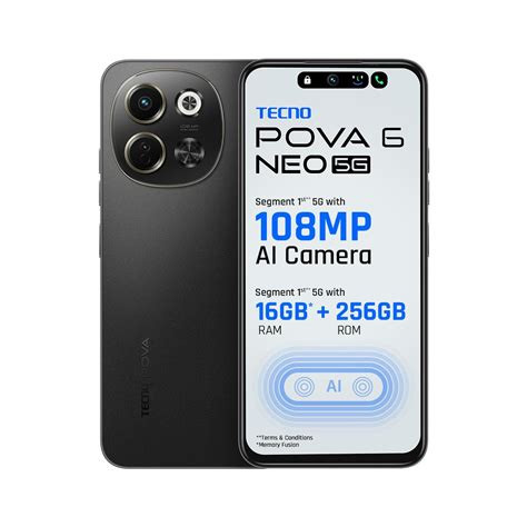 TECNO POVA 6 NEO (8GB+256GB) Black 6nm D6300 Advanced AI Features Global Version