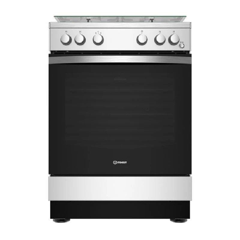 INDESIT Cooker 60/60cms Stainless Steel- Full Gas, Enamel Pan Support Plus Rotesserie - IS67G1PCX