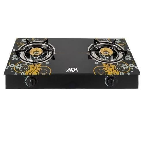 Gas Stove With Glass Top And 2 Burners With Automatic Ignition-Black