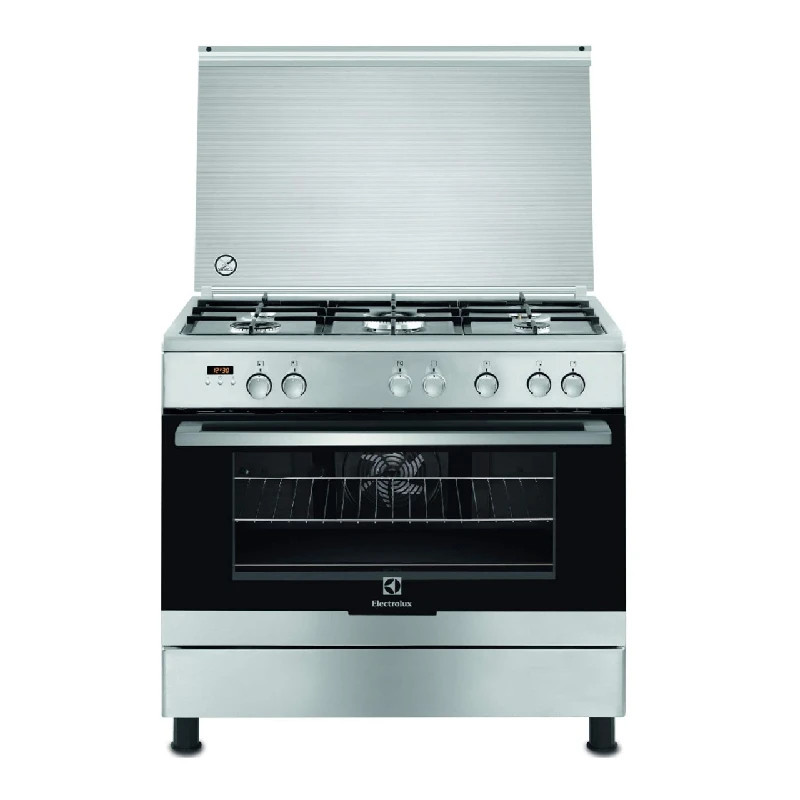 ELECTROLUX Cooker90/60cms 5 Gas Plus Cast Iron Pan supports Plus Electric Oven & Grill Plus Oven Fan, Rotasserie, Digital Display - EKK925A0OX