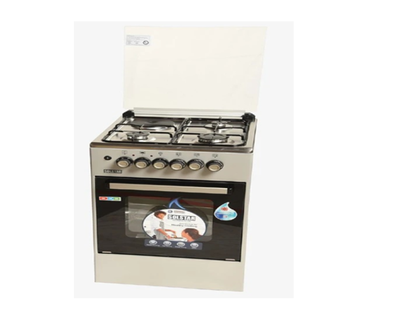Solstar Standing Cooker,60x60, 2 Gas, 2Hot Plate,Electric Oven, Rotesserie, Grill, Silver Colour SO622DERATINBSS