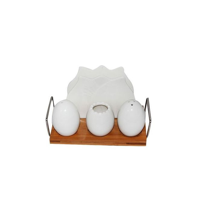Pepper, Salt Shaker, Napkin, Toothpick Holder Set - Brown