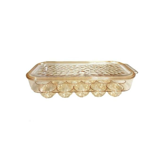 16 Egg Tray Holder For Refrigerator, Stackable Organizer Bin With Lid, Brown.