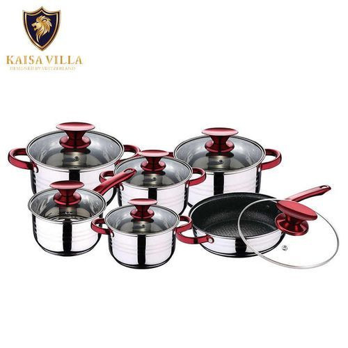 12 Pieces Heavy Stainless Steel Saucepans Cookware Pots, Silver.