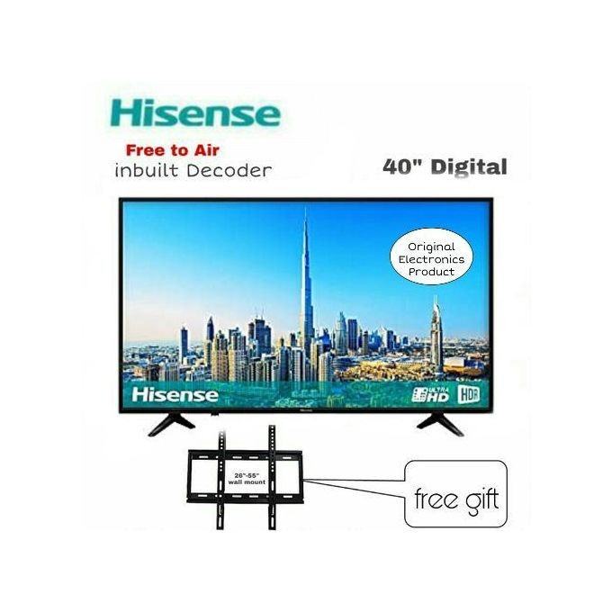 Hisense 40" Digital TV + Free TV  Wall Mount   - Black