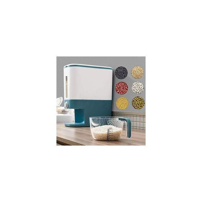12kg Cereal Rice Bucket Storage Bin Dispenser Container & Measuring Cup, White.