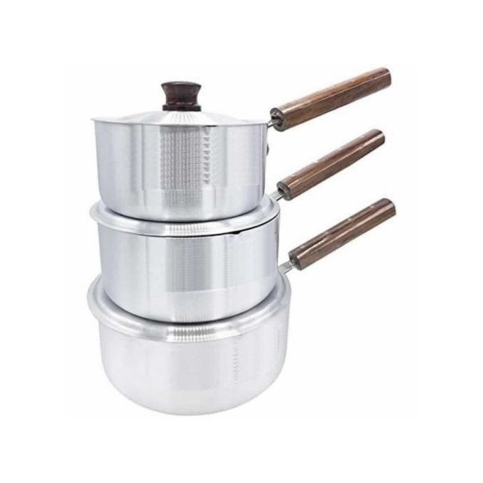 6 Piece Stainless Steel Saucepans Cookware Pot With Wooden Handles - Silver