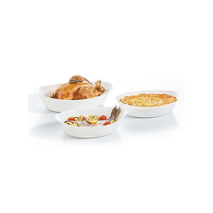 3 Piece Smart Cuisine Oval Oven Baking Dish Set, White Luminarc