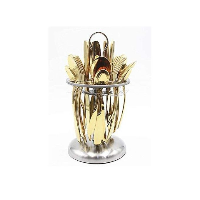24 pieces Of Plain Cutlery (Forks,Spoons& Knives) with a Stand - Gold