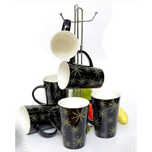 6 Pieces Of Star Tea Cups Printed Coffee Mugs Tumblers - Black