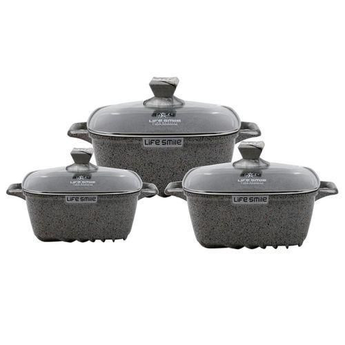 3 Piece Non-stick Saucepan Cookware Pots, Grey. Life Smile
