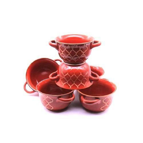 6 Pc of Soup Bowls With Handles - Red Other