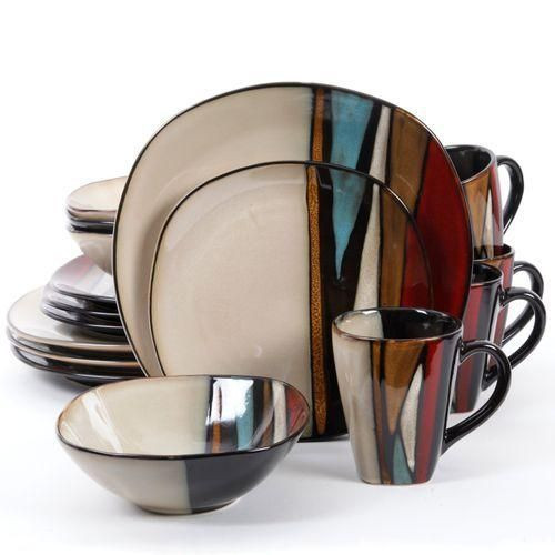 Lined Square Dinner Set, 16 Pieces