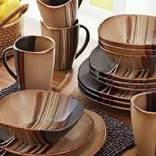 24 Pieces Of Cups Plates Bowls Dinner Set - Brown Other