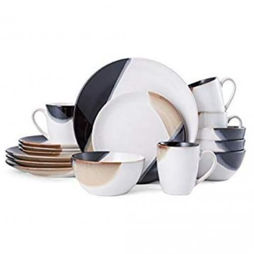 24 Piece Partial Design Plates, Cups, Bowls Dinner Set - Multi colour.