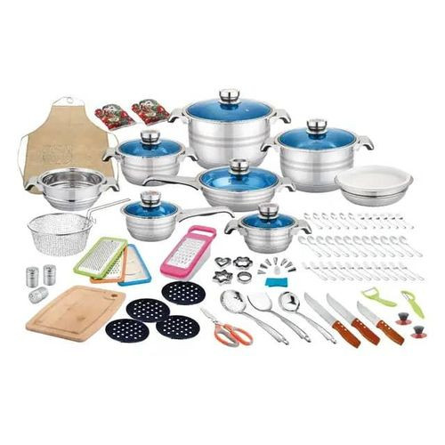 87 Pieces of Home Cooktops Saucepans Skillets Saute Pan Stockpot Kitchen Saucepans Pots Pans Tri-Ply Stainless Steel Cookware Sets- Silver
