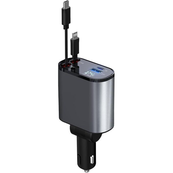 Retractable Car Charger, 100W4 in 1 Fast Car Phone Charger 60W, Retractable Type C Cables and USB Car Charger, Compatible with iPhone 15/14/13/12/11 Galaxy Pixel Samsung S21 S22 S23Pro Max Car Lighter Adapter-Multicolor