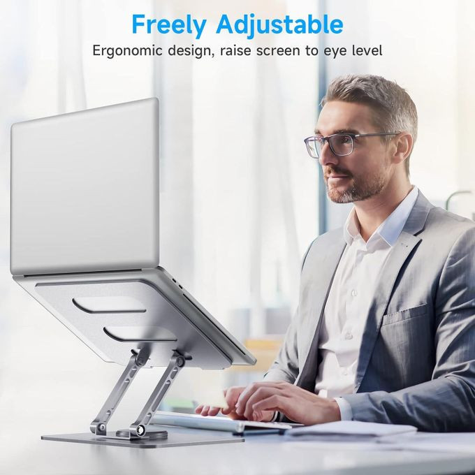 Adjustable Laptop Stand with 360 Rotating Base, Computer Stand Ergonomic Laptop Riser for Collaborative Work Dual Rotary Shaft Fully Foldable for Easy Storage Fits All Laptops up to 15.6 inches- Silver