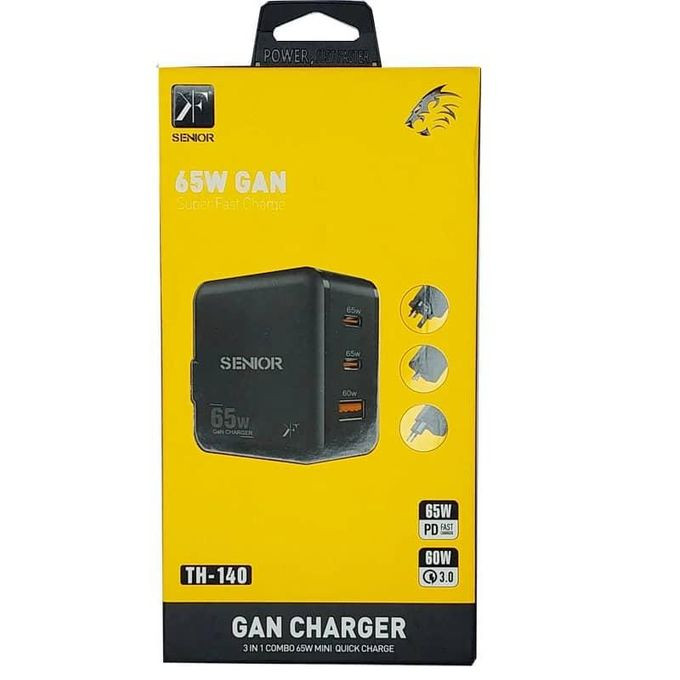 Senior USB C Wall Charger 3-Port GaN PD Fast Charging Dual USB-C Power Charging Adapter Compatible with Laptop MacBook Pro/Air iPhone 13/Pro/Max Galaxy S21 Ultra iPad and More- Black