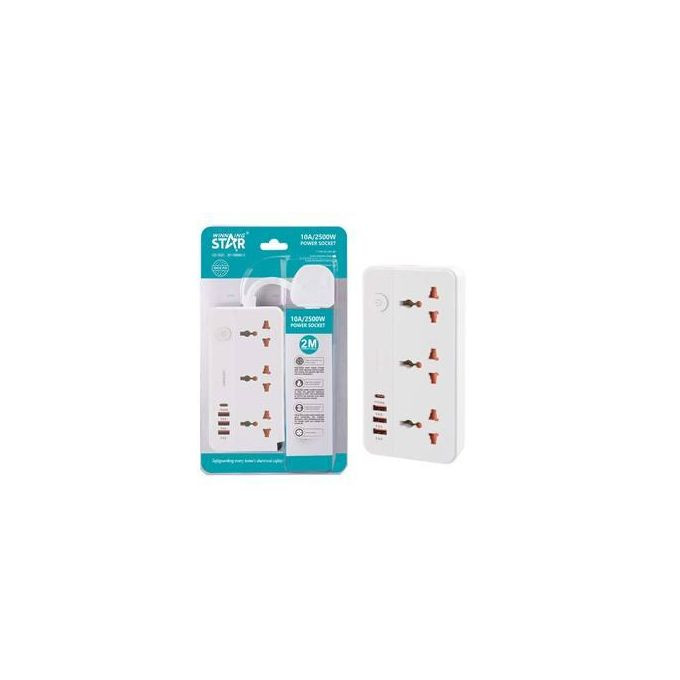 Multifunctional Universal Socket With British Plug 9 Positions 3 Universal Holes 6 USB Ports Double Panel- White Winningstar