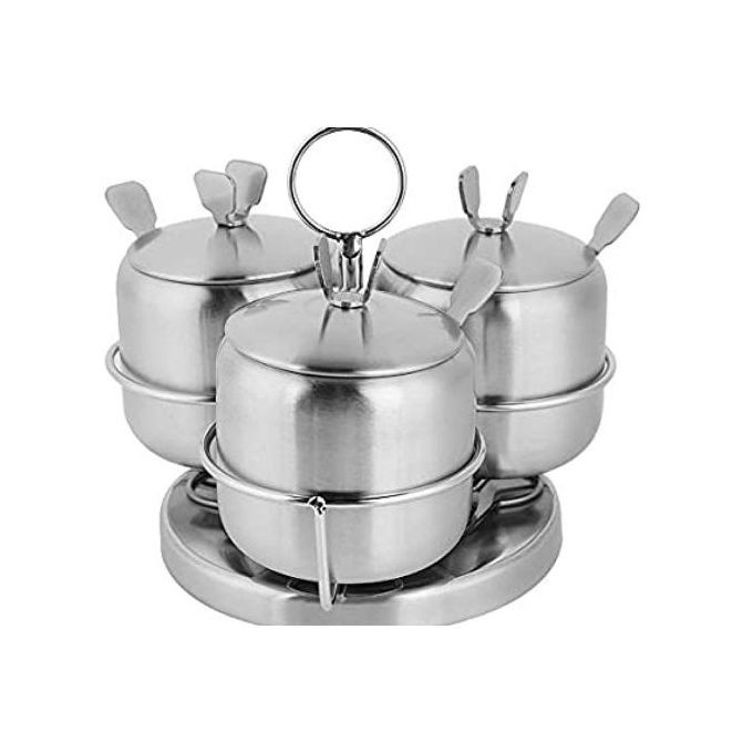 3 Piece Stainless steel Spice Sugar Bowl Canister Set-Silver.
