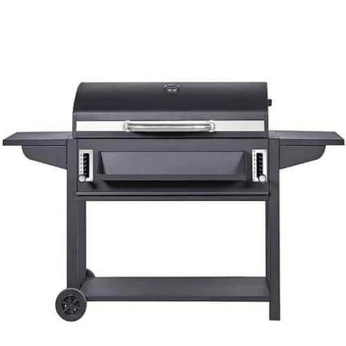 Adjustable Foldable Square Charcoal BBQ Smoker Grill Barbecue Cast Iron Cooking Grill With Oversize Outdoor Lid ,2 Individual Lifting Charcoal Trays And 2 Foldable Side Tables for Outdoor Cooking Patio Backyard Camping Picnics -Black