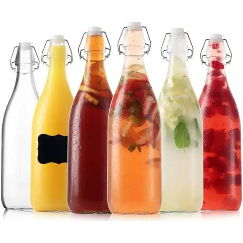 Homeprism Stylish Transparent Glass Bottle with Swing Top Cap - 0.5Ltr - Set of 6 for Kombucha, Beer, Water, Soda – Airtight Lierages, Oil, Vinegar, Kod