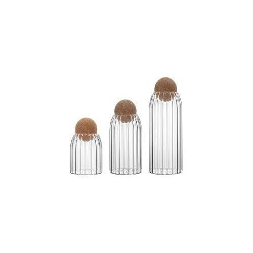 3 Pack Glass Cookie Jar with Airtight Seal Ball Cork Wood Lid Ball,Clear Stripe Candy Jar Mason Jars Food Storage Canister for Storage Container Jars for Coffee, Tea, Spice, Sugar, Salt, Set(450ml/700ml/1000ml) -Clear