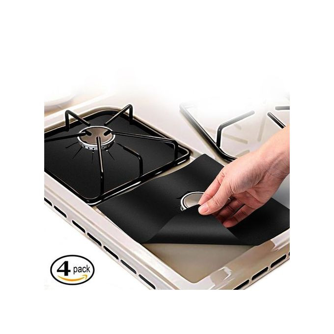 4 Piece Gas Burner/Cooker Protector Mat - Black.