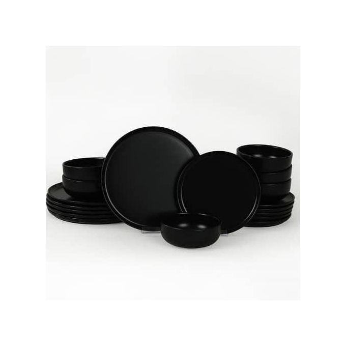 18 Piece Stoneware Matte Reactive Glaze Service for 6 Plates Side Plate And Bowls Dinnerware Tableware Set - Black