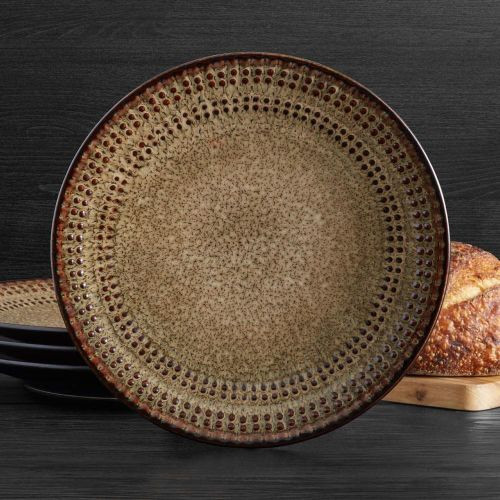 6-Piece Dotted Stoneware Dinner Plates Set, Service for 6- Brown