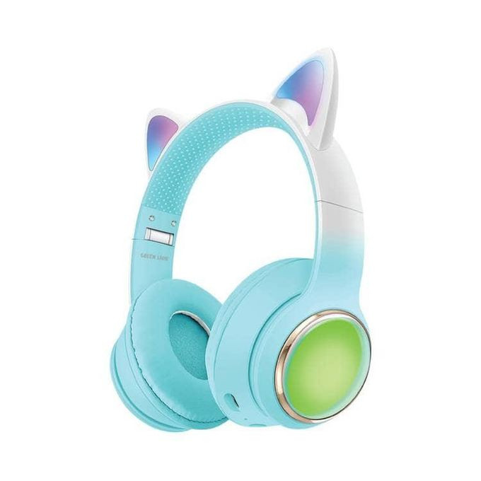 GL-400 Kids Wireless Head Phone Bluetooth Gaming Gamer Foldable Cat Headphones with LED Light Up,Wireless Earphone for Children Compatible Smartphone Laptop PC For nline Distant Learning Green Lion
