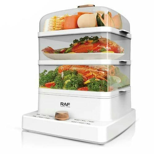 3 Level 12L Square Electric Food Cooking Steamer Pot With Display, Timer Fuction- Clear. RAF