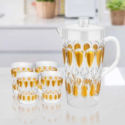 Plastic Jug with 5 Pieces Glasses Set for Juice Water Serve Jug & Glass Set (Plastic)