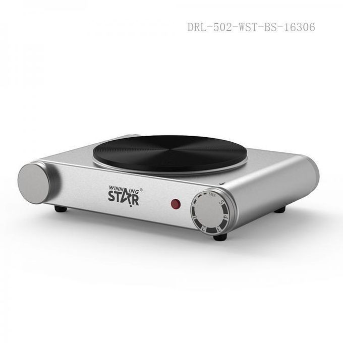 1500W Single Burner Heater Hot Plate with Die Cast +Ceramic Coating Plate 5-Step Adjustable Temperature Control Automatic Thermostat Overheat Protection Power Light 1m Copper Charging Cable BS Plug- Silver Winning star