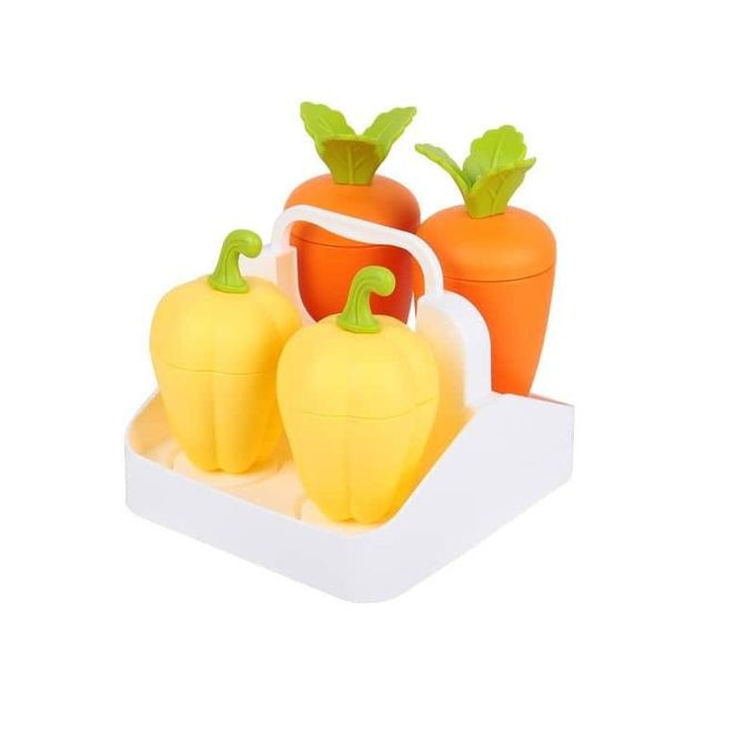 Set of 4 Carrot Chilly Shaped Plastic Reusable Ice Pop Makers, Ice Bar Home Made Popsicle Frozen Ice Cream Moulds Tray Kulfi Candy Ice Lolly Pop Mold for Children & Adults -Multi Color