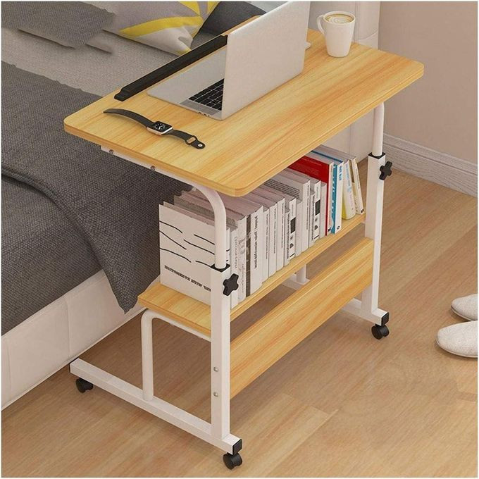88x45.5x7.5cm Height Adjustable Overbed Corner Mobile Computer Work Sit-Stand Desk Rolling Laptop Table Workstation With Castors For Home Office Study Bedrooms Adjustable Writing With Storage Gaming Table Cart with Wheels -Multicolor