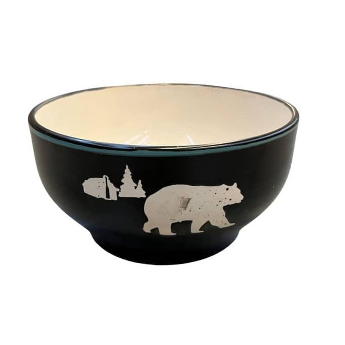 6 Piece Moose In The Woods Pines Stoneware Food Ceramic Cereal Soup Bowls Dishes - Multicolor