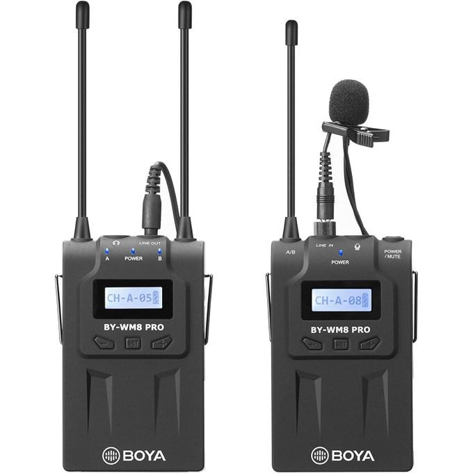 BY-WM8Pro-K1 Professional 48-Channel UHF Wireless Lavalier Microphone System with Dual-Channel Receiver for DLSR, Mirrorless & Video Cameras, Black Boya