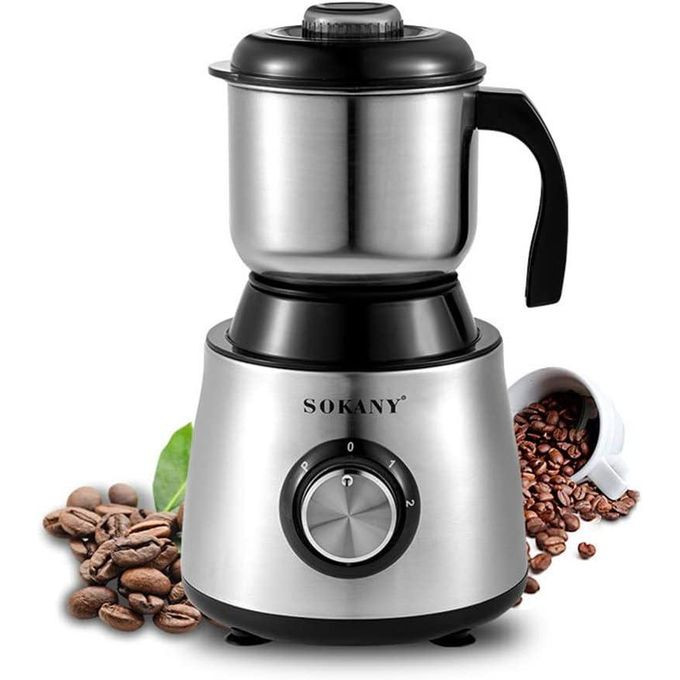 Electric Coffee Grinder Stainless Steel Brushed Detachable Washing Grinder Household Beans Spices Nuts Seeds 2 Gears Grinding Blender Machine For All Grains - Multicolor Sokany