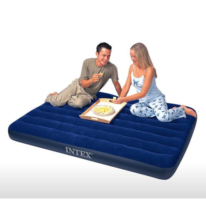 99cm*1.91m*25cm OR 39"*75"*10" Intex Double Size Classic Downy Airbed Inflatable Mattress With Double Quick Hand Pump,- Multicolor