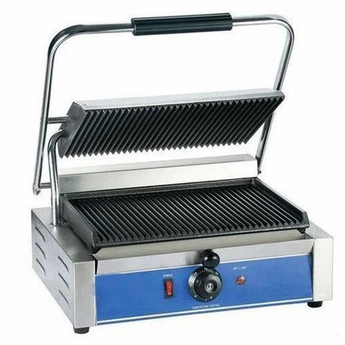 Commercial Electric Grooved Panini Sandwich Contact Grill for Jumbo Breads Hot Plate -Multicolor