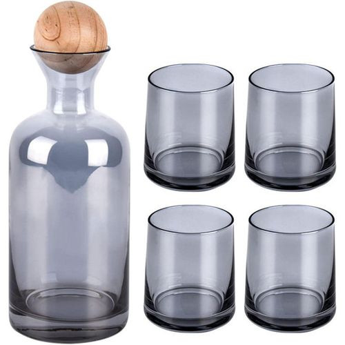 1.2L Juice Beverage Water Carafe Kettle Borosilicate Ball Lid Glass Iced Tea Pot Set with 4 Cups Heat-Resistant Glass Bottle Water Pitcher Beverage Dispenser Jug Cup Glass (Size : Clear-1 jug 4 Cups) -Multicolor