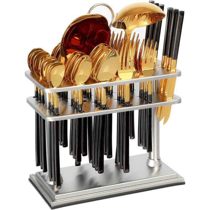 Cutlery Set 38-Piece 18/10 Stainless Steel Spoon Set - Knife and Forks with cutlery holder - Tea & Ice Spoons - Dinner & Cake Fork - Fruit Knife - Soup ladle - Rice Server - Service for 6 Life Smile
