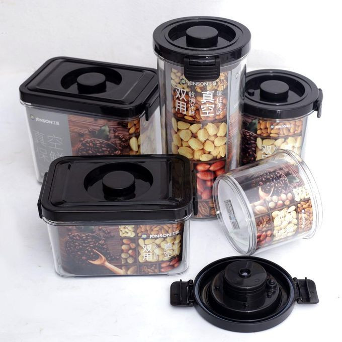 5 Piece Simple Vacuum Storage Tank Cereals Storage Box,Airtight Dry Food Pantry Storage Containers with Easy Snap Lids, Kitchen Pantry Containers Clear Plastic Canisters, Stackable, Snack Sealed Can for Sugar, Pasta, Biscuits, Grain, Flour - Multicolor