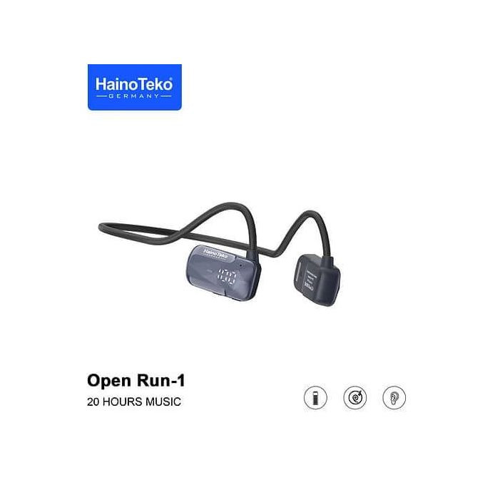 Open Run 1 Wireless Bluetooth Earphone with Super Clear Mic- Black Haino teko