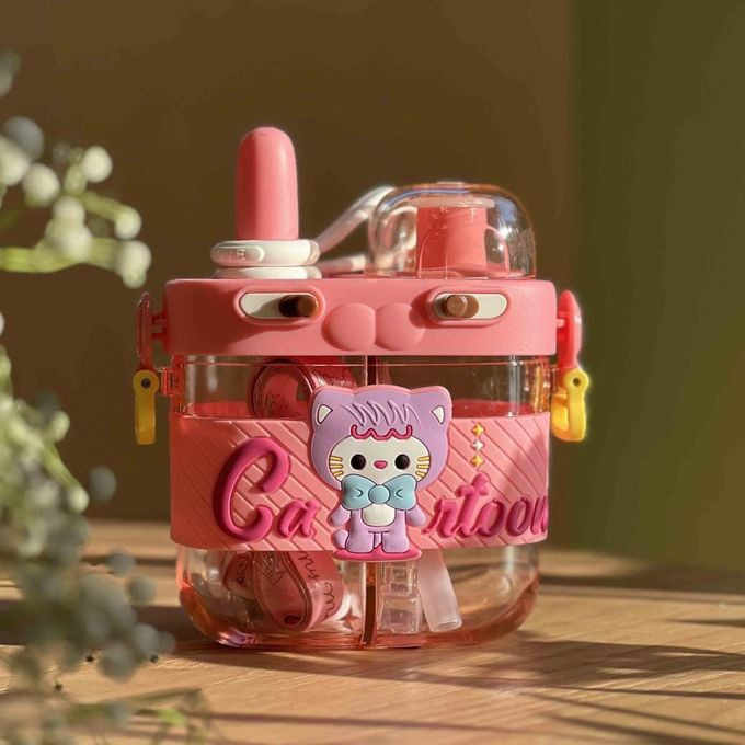 550ml Children's Cute Dual Use Cartoon Dual Juice Water Milk Drink Bottle Food Grade Split Cup With Silicone Straw Kids Baby portable Strap Student Jug Pot- Multicolor