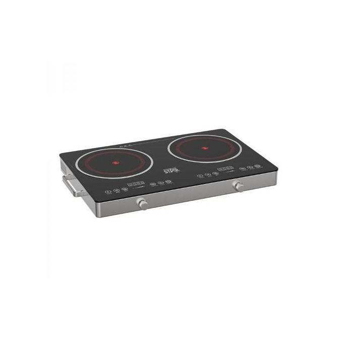 Double Induction Cooker Inverter Infrared Cooker Portable Ceramic Glass Plate Sensor Touch & Knob Control, Black Crystal Panel, 120 Mins Timer, Safety Lock, Overheat Protection -Silver Winningstar